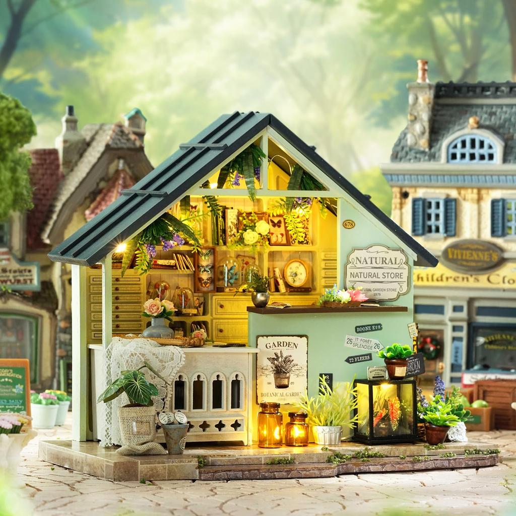 Spilay DIY Wooden Furniture Miniature Doll House Scale Miniature Doll Dust Music Creative Day Gift for Girlfriend and Lover Set, 124 House, Cover,