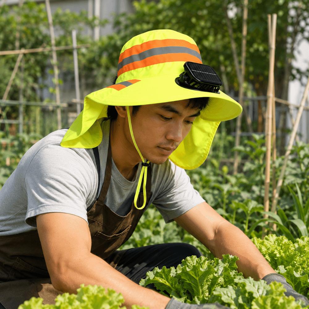 Breathable Solar Fan Hat Elastic UV Protection Wide Brim Fan Hat with Shawl Adjustable Cooling Sunshade Hat Construction Workers
