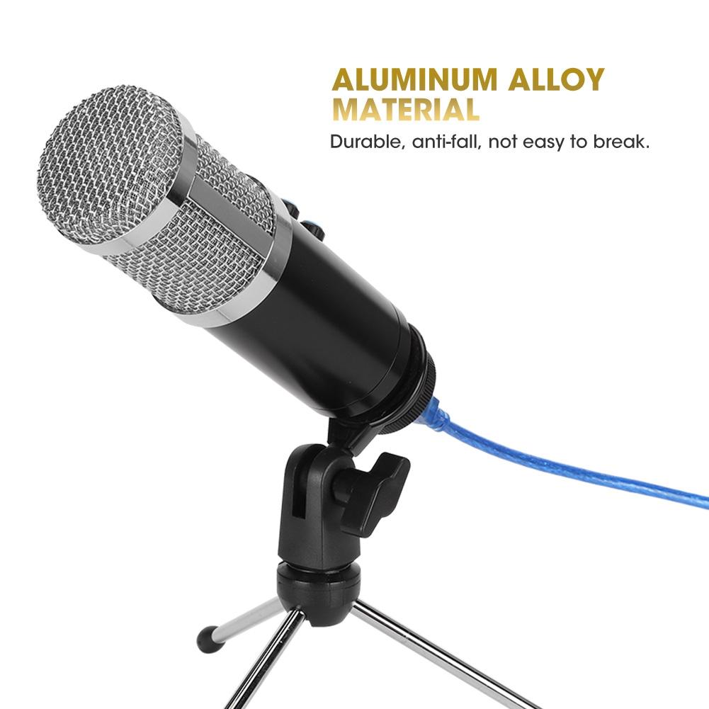 Condenser Microphone Stable USB Desktop Tripod MIC High Sensitivity Adjustable Angle for PCSilver