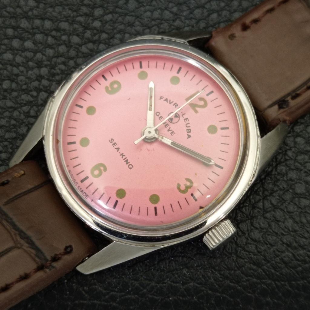 SWISS VINTAGE FAVRE LEUBA 111 SEA KING HAND-WINDING MENS PINK WATCH A702010-5 R208-a702010