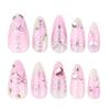 24Pcs Almond Fake Nail Press On Nail Artificial Acrylic Nail Glues On Nail Bows Heart Designs French Tips False Nail