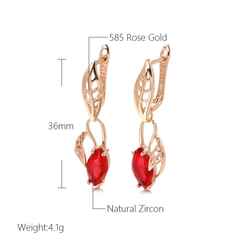New Rose Gold Long Dangle Earrings For Women Rhombus Red Natural Zircon Wedding Party Fine Daily Jewelry