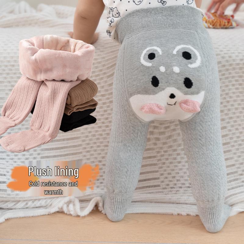 Infant Velvety Big Butt Base Layer Jumpsuit with Socks - Warm Autumn/Winter Style for Boys & Girls