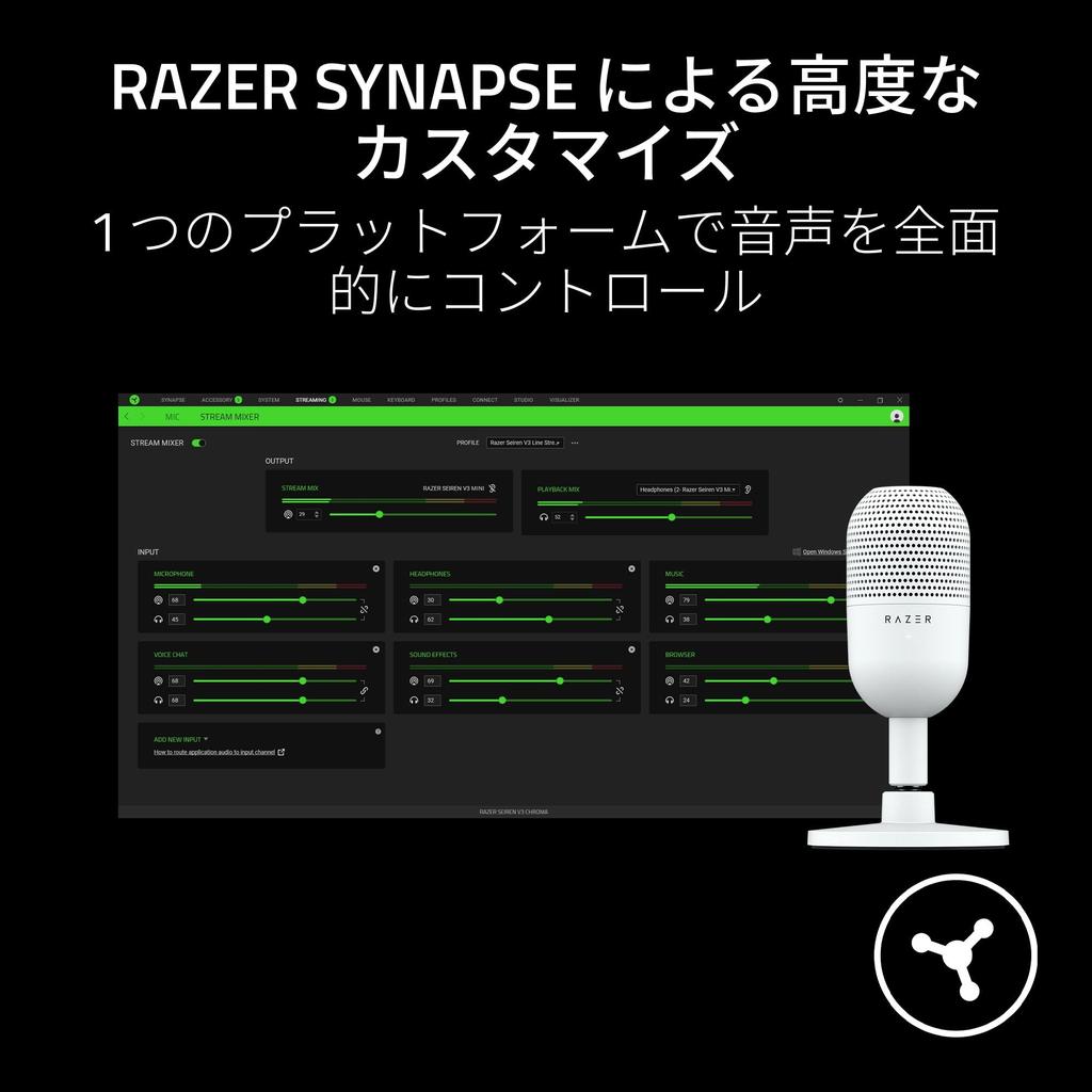 Razer Seiren V3 Mini bílý kondenzátorový mikrofon Ultra kompaktní design Tap Mute Senzor Herní mikrofon USB Distribuce mikrofonu Seiren Busley Mini