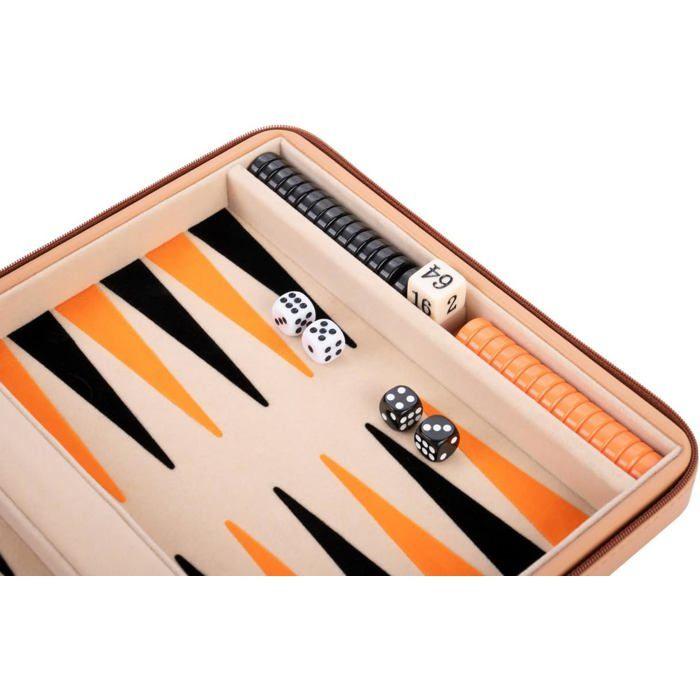Jeu de société - ENGELHART - Backgammon de voyage 9" - Similicuir rouge - Portable - Durable