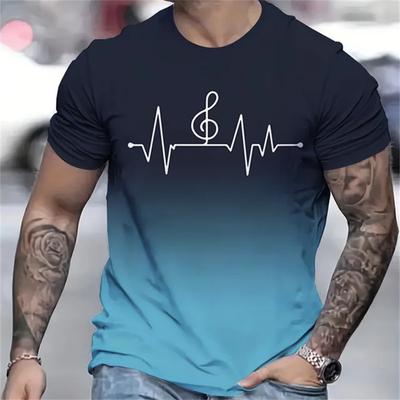 Music Heartbeat Pattern T Shirt For Men Gradient 3D Printed T-Shirts Summer Casual Sports Round Neck Top Short Sleeve Loose Tees