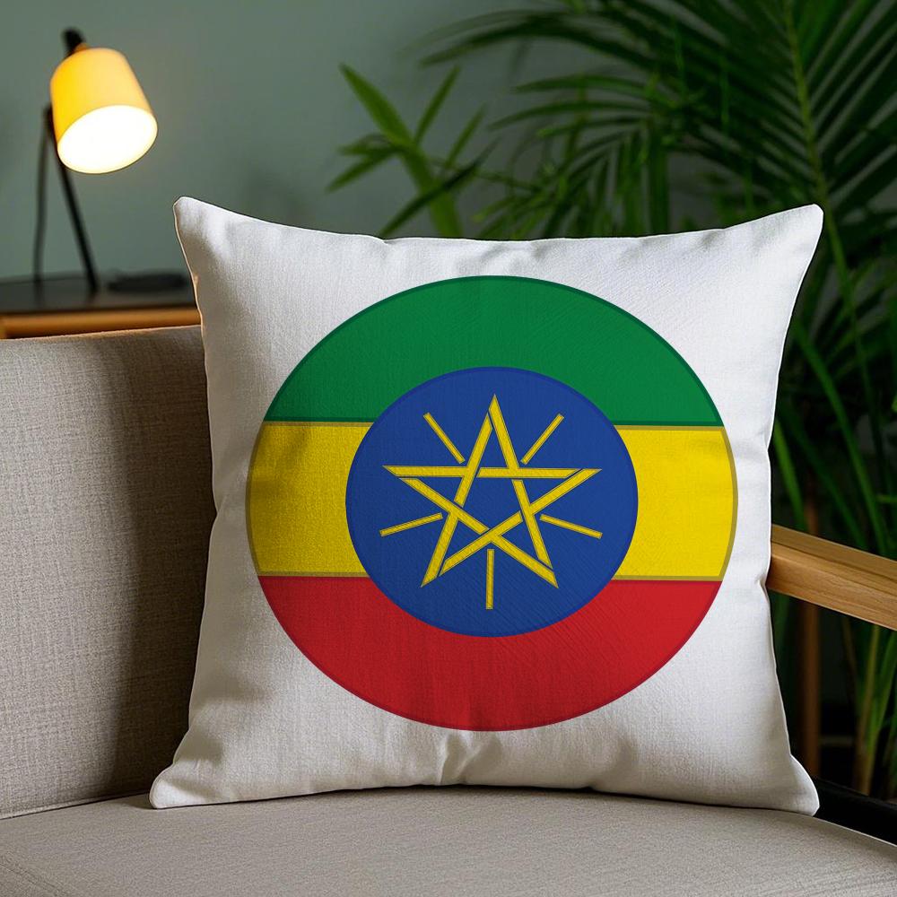Ethiopia Historical Flag Cushion Cover Plush Fabric Soft Double-Sided Printed Invisible Zipper Sofa Pillow Case Home Decor
