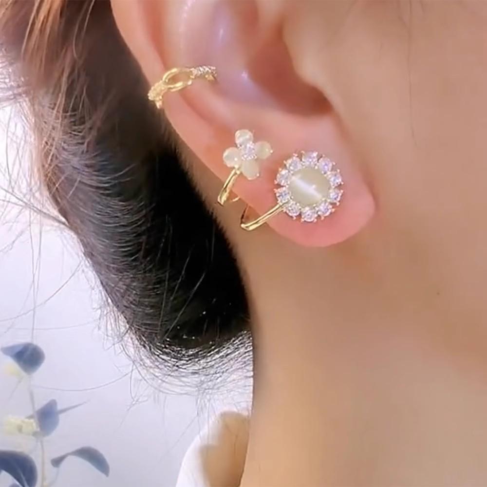 Luxury Cat's Eye Flower Zircon Earrings for Women - Exquisite & Shiny