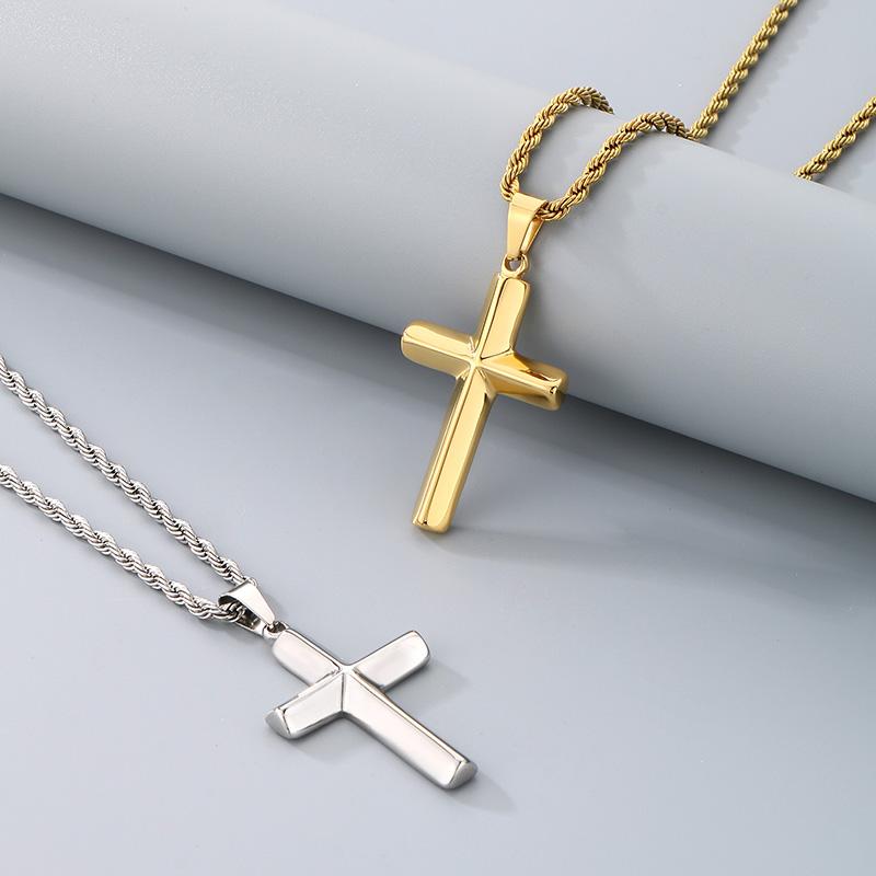 Kalen Shiny Gold Color Corss Pendant Necklace for Men Women Hip Hop Stainless Steel Jewelry Trendy Accessories Gift Wholesalers