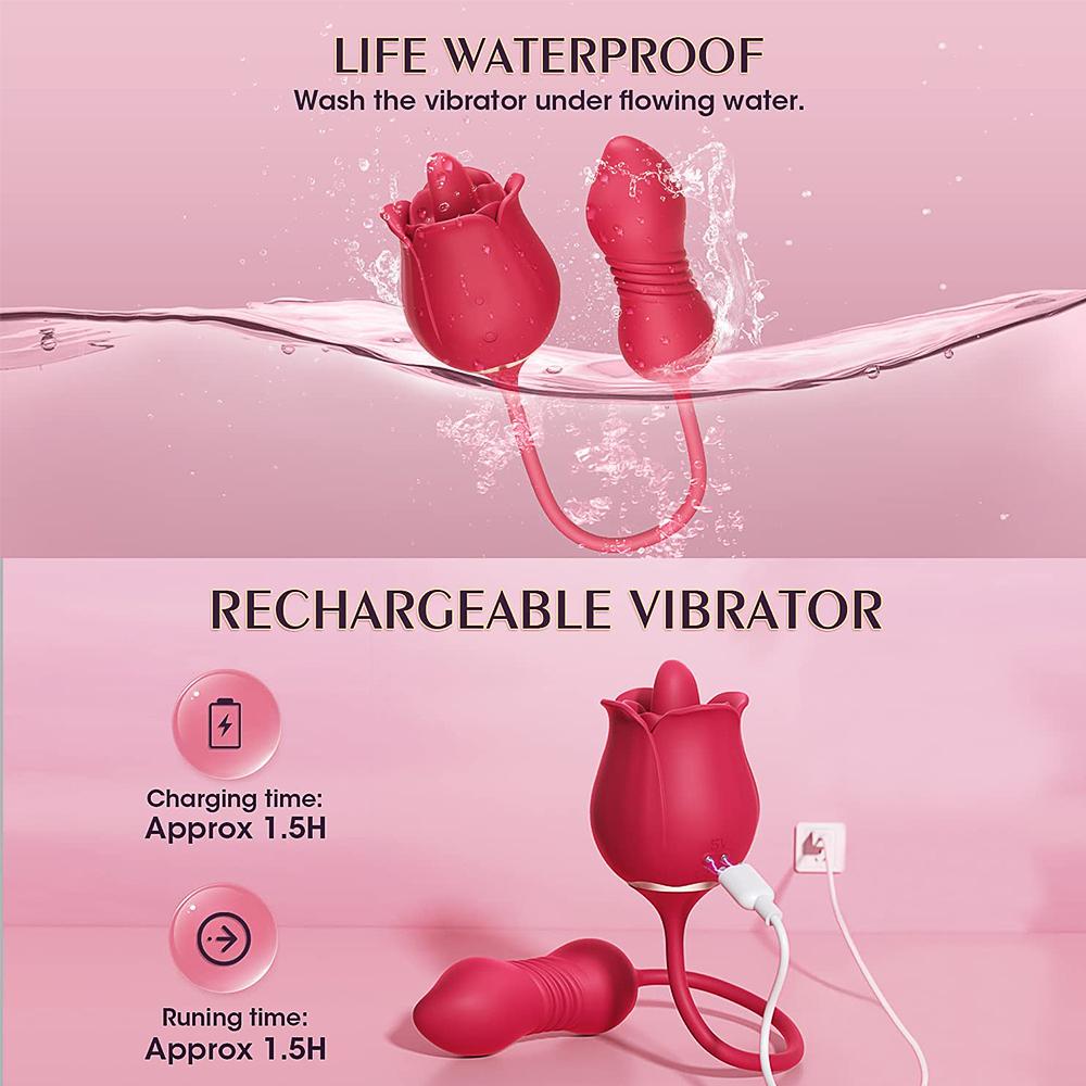 3 In 1 Rose Toy Vibrator for Woman Tongue Licking \nClitoral Stimulator Thrusting G Spot Dildo Clit Nipple Licker for Women Goods