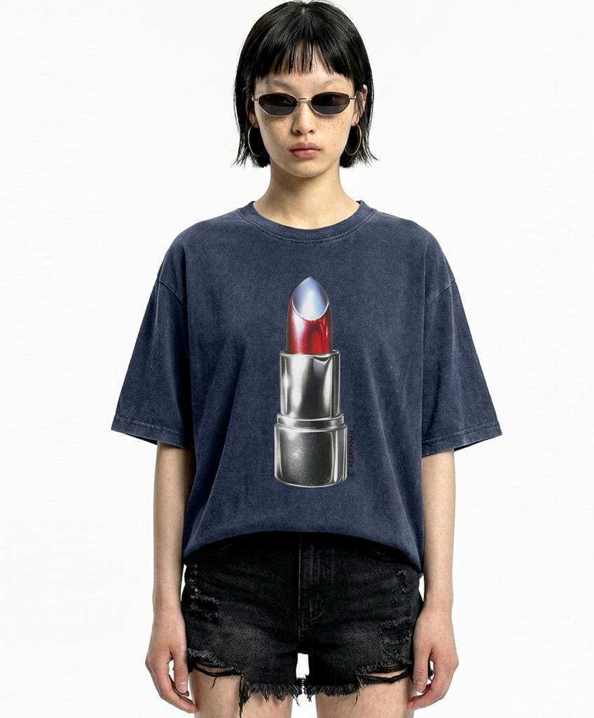 REBRENNER Dtf Lipstick Pigment Short Sleeve T-Shirt Blue