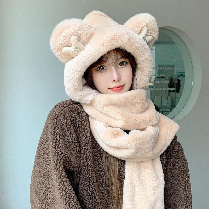 Women's Winter Rabbit Plush Hat, Scarf & Gloves Set - Cute, Thick, and Windproof.