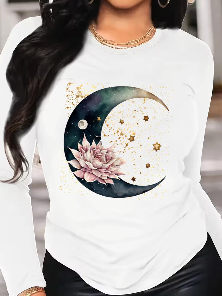 (Asian Size) T Shirt Tee Women Clothing Butterfly Cute Long Sleeve Print Autumn Winter Spring Casual Fashion Top O-neck Graphic T-shirts