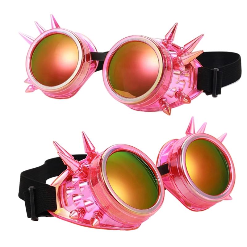 Steampunk Rivets Gothic Goggles Fluorescent Color Adjustable Fit Plastic Eyewear For Cosplay Costume Accessories