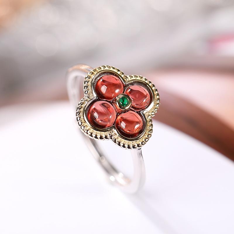 925 Sterling Silver Jewelry Natural Jade Crystal Plants Flower Jewelry Set Necklace Rings for Women Wedding Party Friend Gift