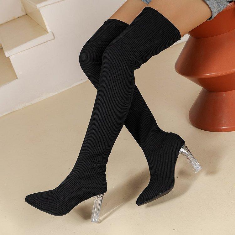 Large size high tube knee socks boots autumn and winter new high heels European and American style heightened elastic women's boots women