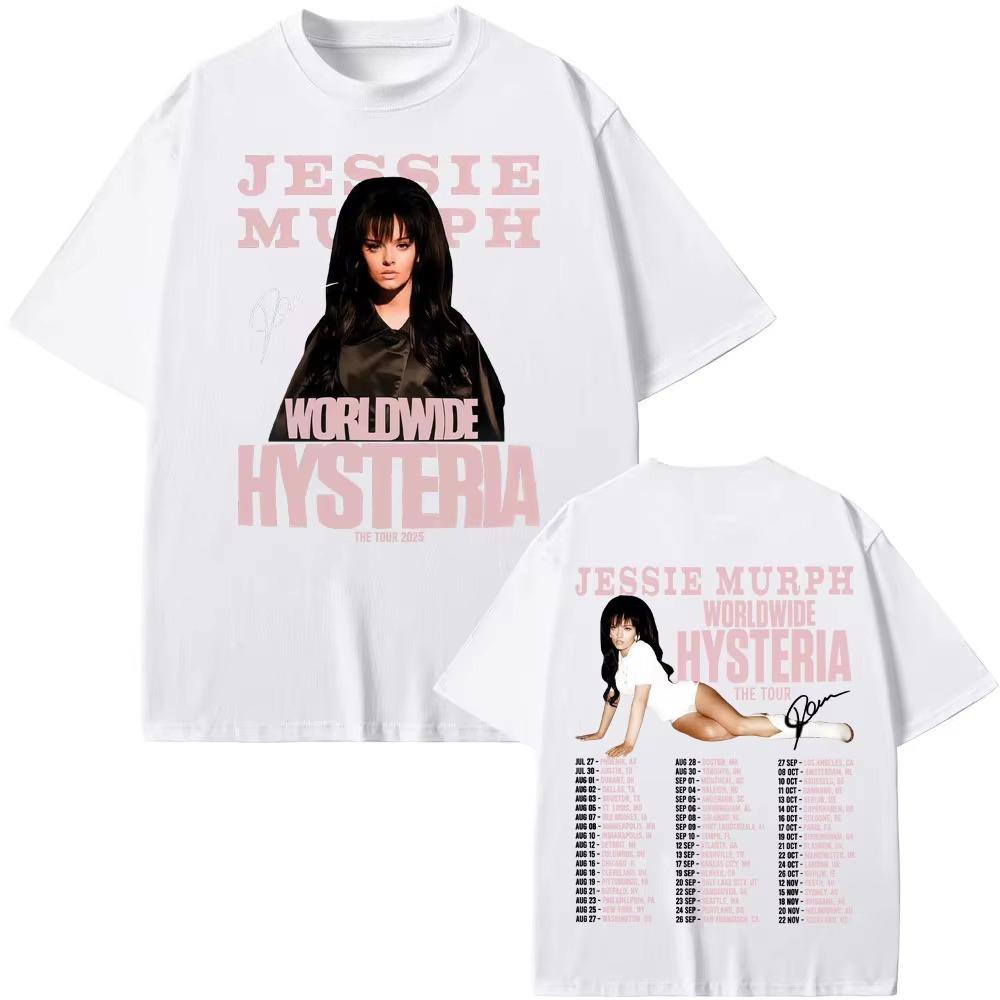 Jessie Murph Worldwide Hysteria Tour T Shirt 2026 Spring summer Fashion Hip Hop Music Sad Girl Concert Men Casual Cotton Top