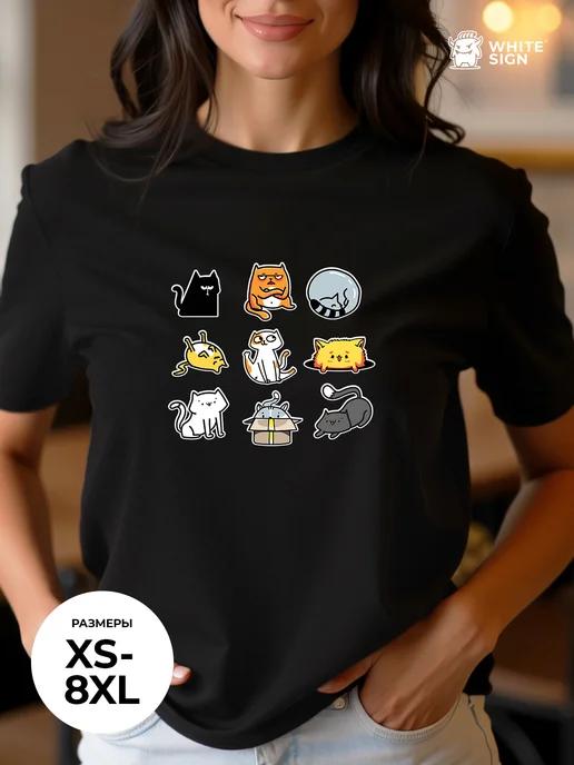 Oversized cotton T-shirt with Cat Gathering print XL
