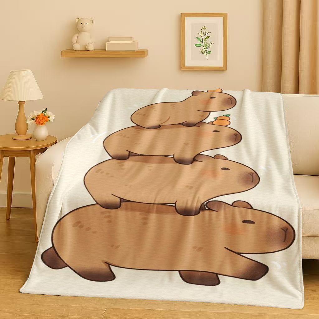 Kawaii Capybara Cartoon Flannel Blanket,Ultra Soft Warm Plush Throw for Home Bedroom Bed Sofa Cover Office Travel Camping Gift