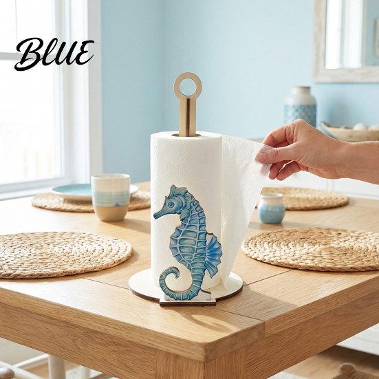 Paper Towel Holder Solid Wood Design Style Ocean with Seahorse Vertical Holder Kitchen Roll Stand Durable Wooden Crab Sailboat