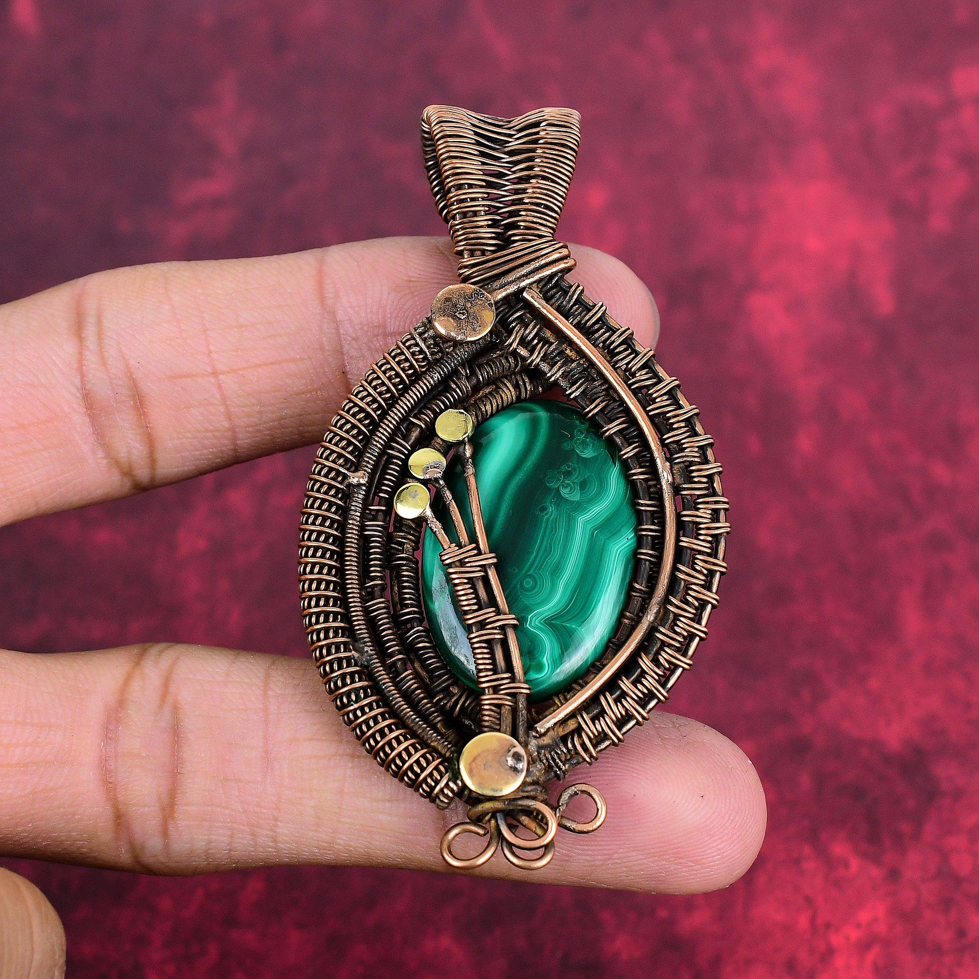 

Malachite pendant copper wire wrapped pendant gemstone pendant beautiful copper jewelry gifts for mom wire wrapped jewelry handmade pendant