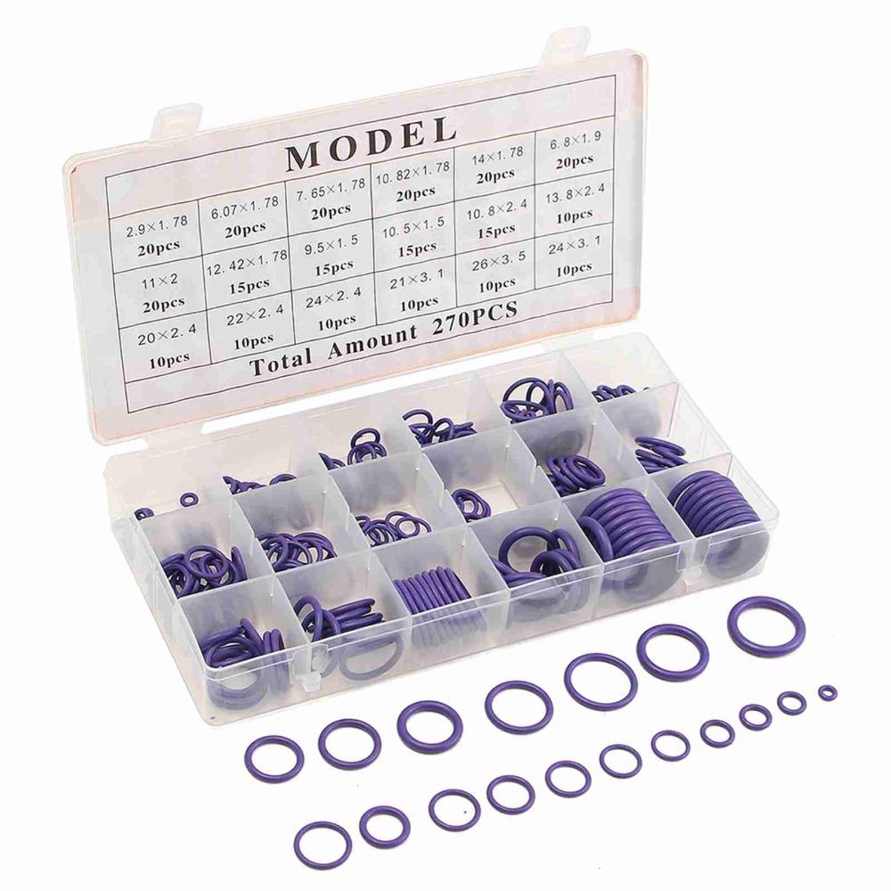 270pcs 18 Sizes Rubber O-Ring Plastic Box O-Ring Assortment Kit Seal Gasket Set Car AC Repair