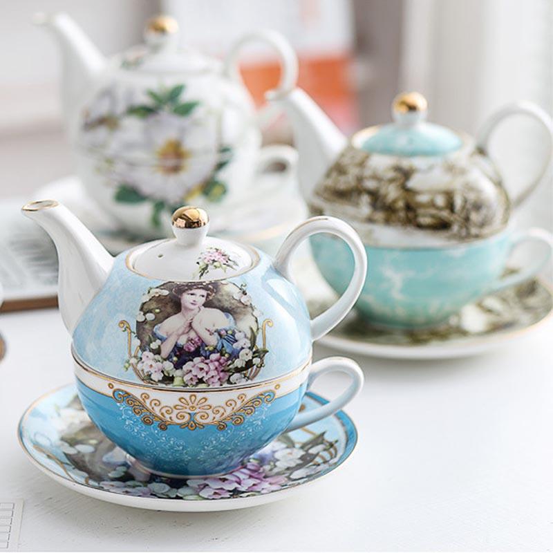 BORREY Bone China Čajová konvička Květinová konvička Keramický šálek Kancelářský šálek na kávu Hrnek na odpolední čaj Set Britský styl 4dílná