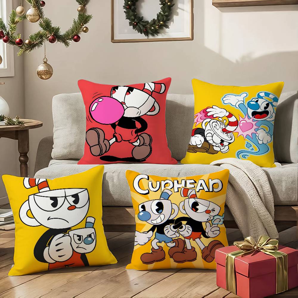 Cute CupHead And MugMan Square Pillow Cover, Sofa and Chair Cushion Cover, Room Home Decoration