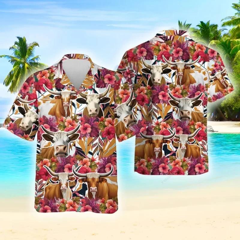 Men's 3D Printing Cow Graphic Hawaiian Shirts Summer Oversized Animal Patterns Shirt Top Men Casual Beach Shirts Ropa Hombre