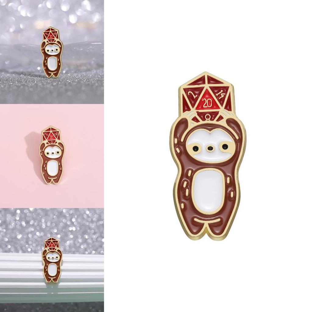Adorable Japanese Anime Metal Brooch Featuring Cartoon Animal Weasel With Dice In Glossy Finish
