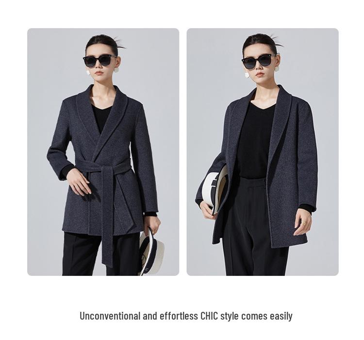Women's Elegant Double-Sided Wool Coat with Notched Lapel, Perfect for Autumn/Winter