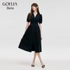 GOELIA Women's V-Neck Knot Cotton A-Line Midi Dress