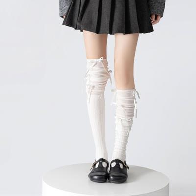 Schleifensocken, Damen-Wadensocken, Hoher Erscheinungsgrad, Ballett-Stil, Mesh-Patchwork, Lolita Overknee-Socken