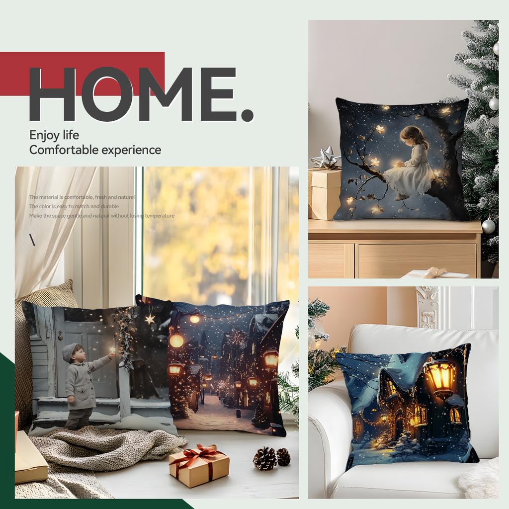 45X45Cm Christmas Theme Pillowcase Bedroom Sofa Cushion Cover 100% Polyester Living Room Cushion Pillowcase Home Decor