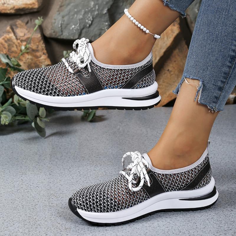 Flat Single Shoes Summer New Round Toe Mesh Breathable Front Lace-Up Soft Sole Non-Slip Wear-Resistant Sneakers