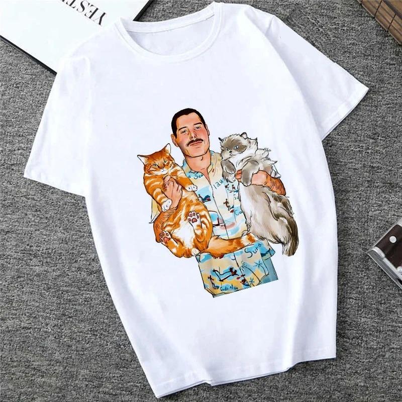Freddie The Queen Tričko Bílé Módní Dámská Trička Harajuku Kawaii Oblečení Krátký Rukáv Letní Tričko Ležérní Dámský Top O-výstřih
