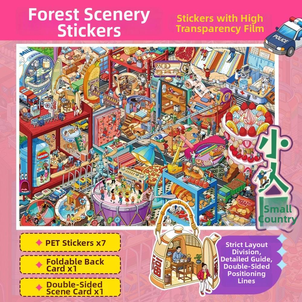 PET Mini Landscape Stickers Cats Cafe Mini Scene Sticker DIY Pocket Cabin Sticker for Kid Adult