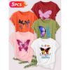 Five-piece set Elegant short-sleeved shirt for women Inspirational Butterfly Print Round Neck Women's Casual Sportswear T Shirt Suitable for spring
