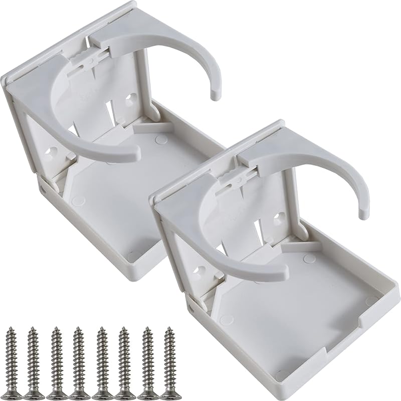 TIHOOD 2PCS Adjustable Folding Drink Holder/Adjustable Cup Holder For Marine/Boat/Caravan/Car/Trucks/RVs/Vans (White)