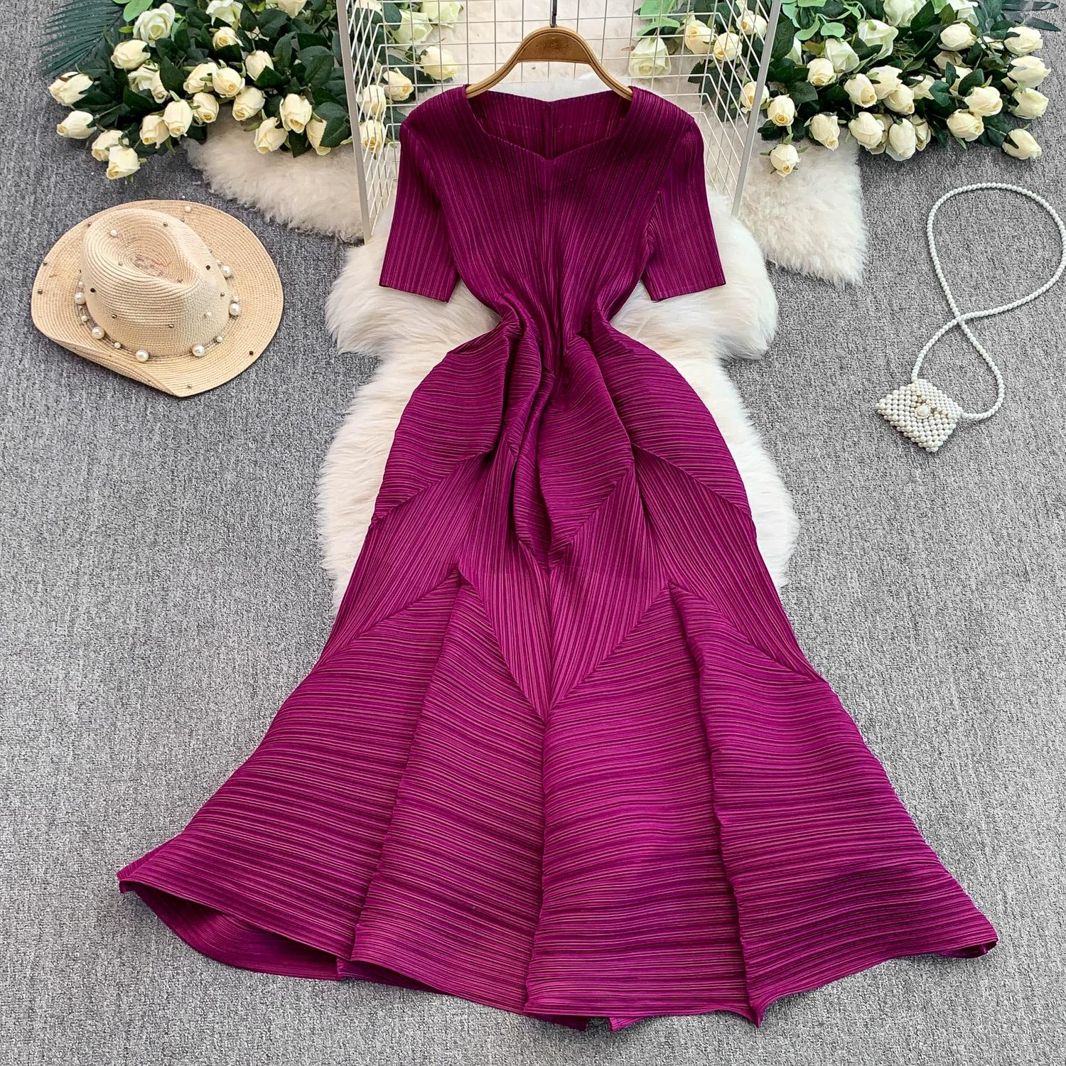 

Летние женские повседневные платья больших размеров Miyake Folds, оверсайз, свободные, длинные, макси, плиссированные, домашние One size фуксия