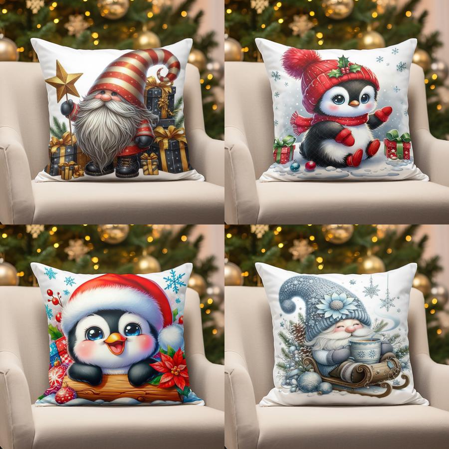 Home Decor Christmas Gnome & Penguin Pillows Suitable For Sofa Bedroom Car Pillow Cover Cushion Rectangular Back Cushion