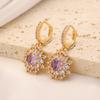 1 Pair Luxury Purple Flowers Dangle Earrings for Women Zirconia Earring Jewelry Wedding Party Accessories