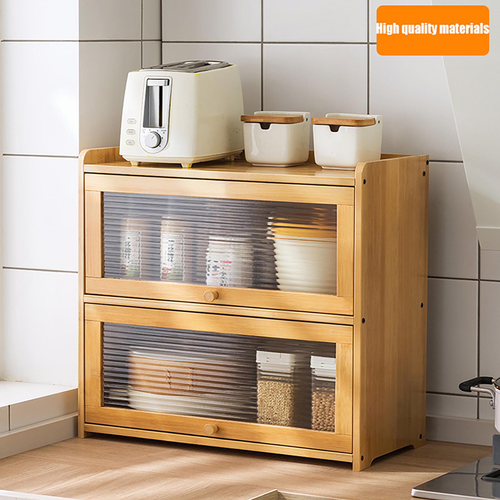 

Bymoacar Wooden 2-layer Storage Box 20.5*9.8*7.9 in, Fully Sealed Tabletop Bamboo Cabinet W/ Handle for Kitchen, Bedroom & Study
