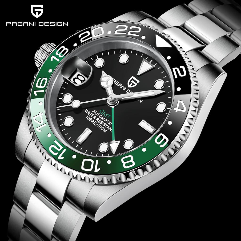 Pagani Design Ceas GMT Bobinaj automat de mână Fabricat în Japonia Mișcare Scafandri Carcasă mecanică inclusă Lunetă ceramică rezistentă la apă Rochie de lucru pentru afaceri