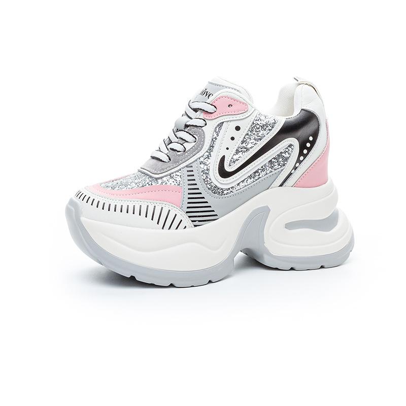 

Thick sole super high heel 12CM dad shoes women s new trendy shoes silver sports and leisure shoes small women 34 розовый