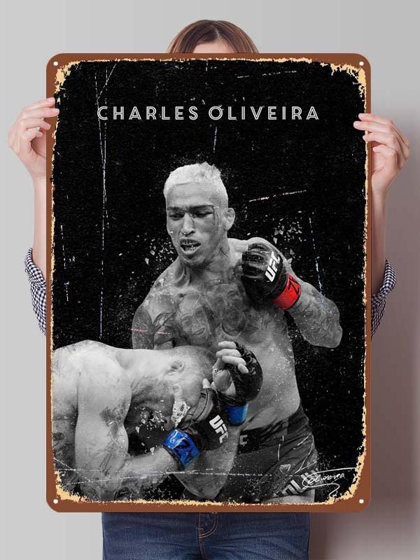 Charles Oliveira Boxer Metallschilder Gaming Zimmer Dekoration Benutzerdefiniertes Boxposter Blechschilder für Wandkunst Dekor Vintage Metallplatte