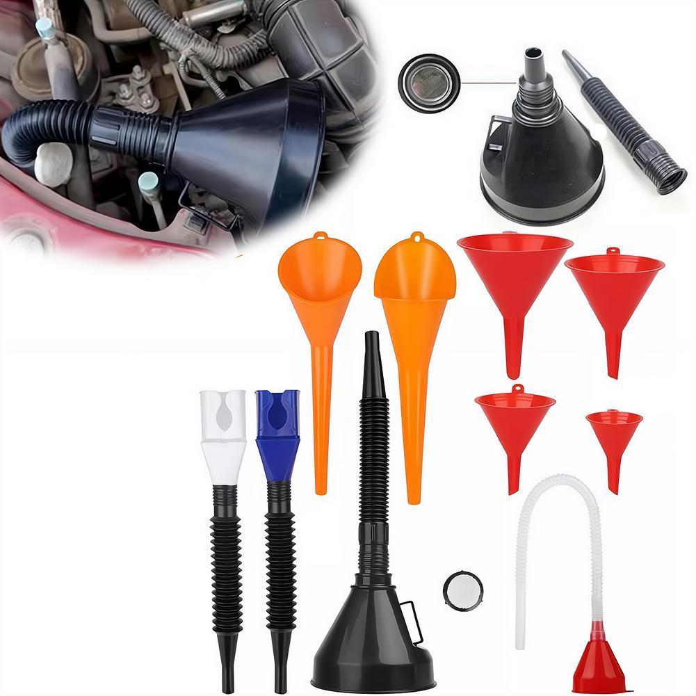 Oil Funnel Set With Filter And Telescopic Tube For Cars And Motorcycles Plastic Long Nozzle For Oil And Gasoline