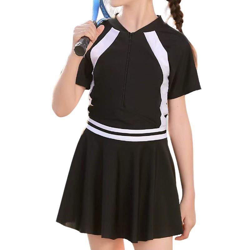 Girls UV Protection Short Sleeve One-Piece Swimsuit Quick Dry Swimwear Pool Beach Water Sports