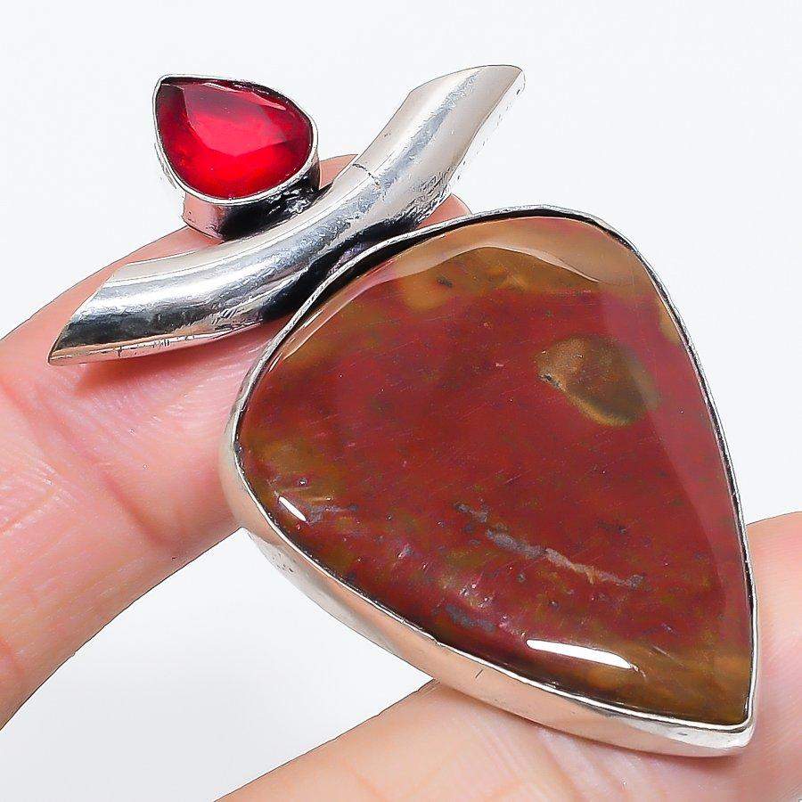 

Натуральный гелиотроп, гранат 925 стерлинговое серебро ювелирная подвеска 2.25 E2n70