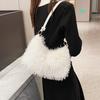 Chic Vintage Plush Handbag For Women Stylish Simple Shoulder Bag In Black White Pink